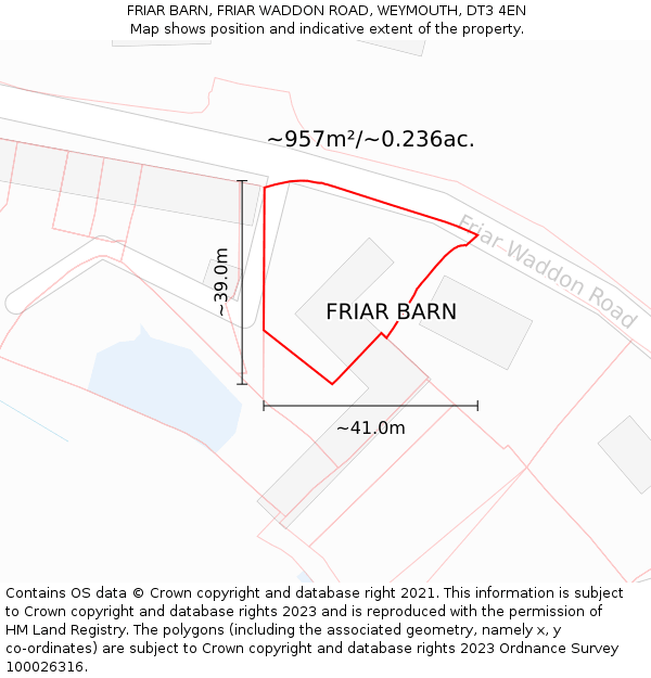 FRIAR BARN, FRIAR WADDON ROAD, WEYMOUTH, DT3 4EN: Plot and title map