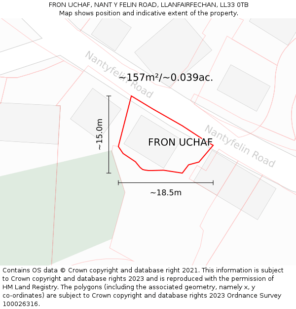 FRON UCHAF, NANT Y FELIN ROAD, LLANFAIRFECHAN, LL33 0TB: Plot and title map