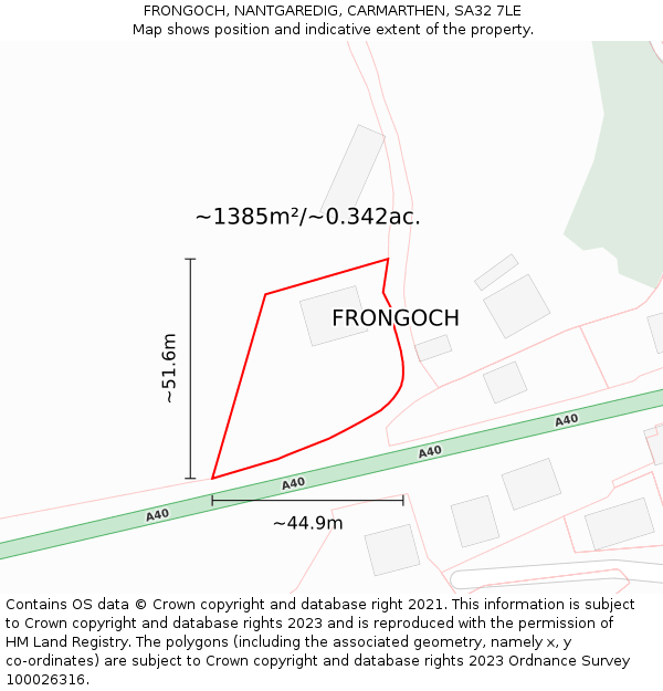 FRONGOCH, NANTGAREDIG, CARMARTHEN, SA32 7LE: Plot and title map