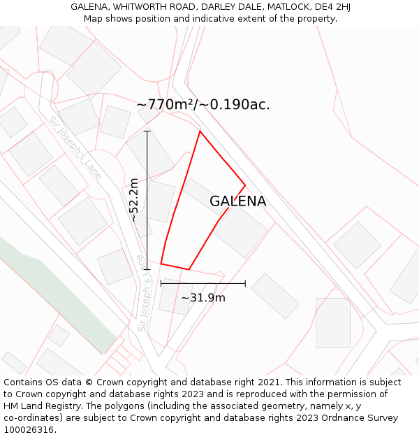 GALENA, WHITWORTH ROAD, DARLEY DALE, MATLOCK, DE4 2HJ: Plot and title map