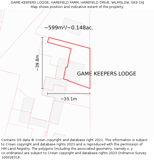 GAME KEEPERS LODGE, HAREFIELD FARM, HAREFIELD DRIVE, WILMSLOW, SK9 1NJ: Plot and title map