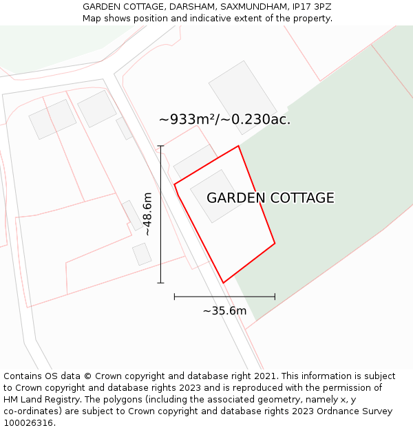 GARDEN COTTAGE, DARSHAM, SAXMUNDHAM, IP17 3PZ: Plot and title map