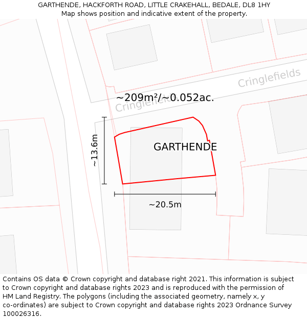 GARTHENDE, HACKFORTH ROAD, LITTLE CRAKEHALL, BEDALE, DL8 1HY: Plot and title map