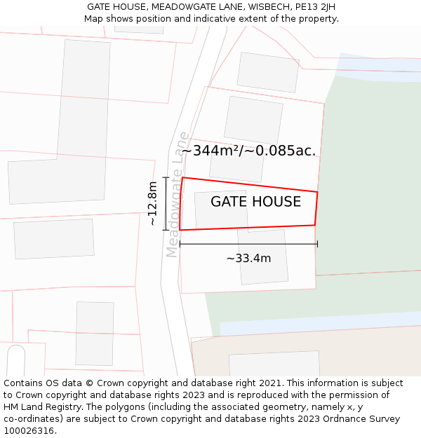GATE HOUSE, MEADOWGATE LANE, WISBECH, PE13 2JH: Plot and title map
