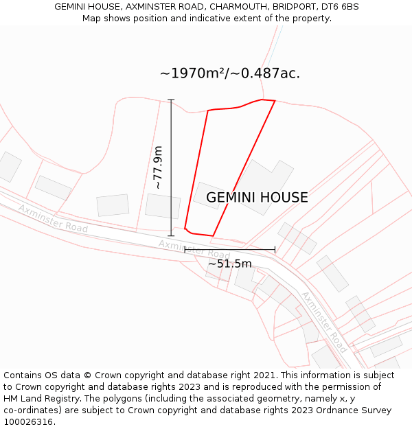 GEMINI HOUSE, AXMINSTER ROAD, CHARMOUTH, BRIDPORT, DT6 6BS: Plot and title map