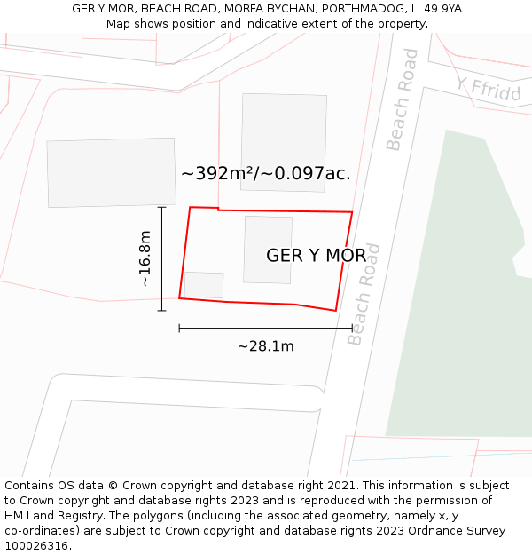 GER Y MOR, BEACH ROAD, MORFA BYCHAN, PORTHMADOG, LL49 9YA: Plot and title map