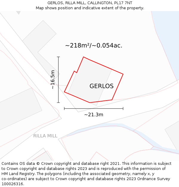 GERLOS, RILLA MILL, CALLINGTON, PL17 7NT: Plot and title map