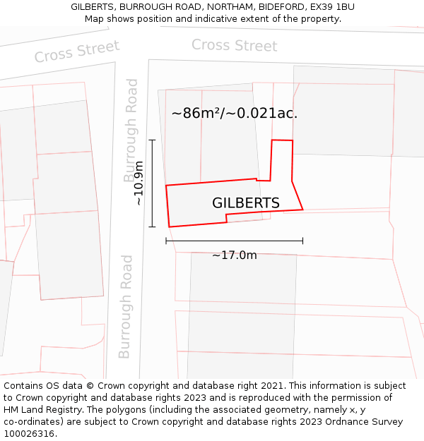 GILBERTS, BURROUGH ROAD, NORTHAM, BIDEFORD, EX39 1BU: Plot and title map