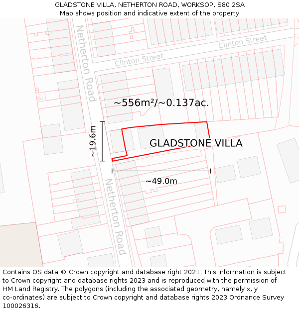 GLADSTONE VILLA, NETHERTON ROAD, WORKSOP, S80 2SA: Plot and title map