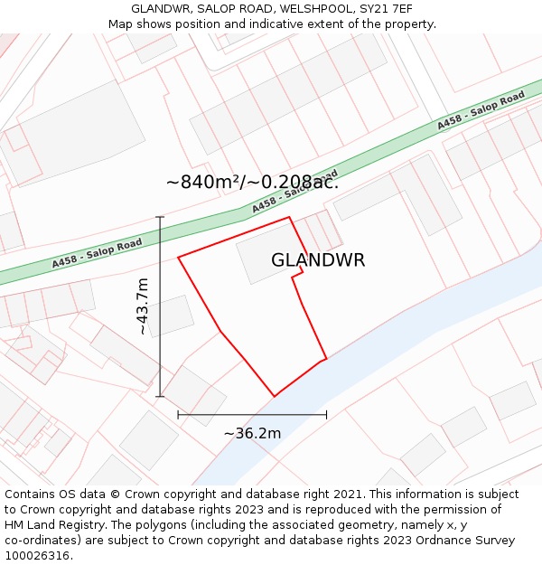 GLANDWR, SALOP ROAD, WELSHPOOL, SY21 7EF: Plot and title map