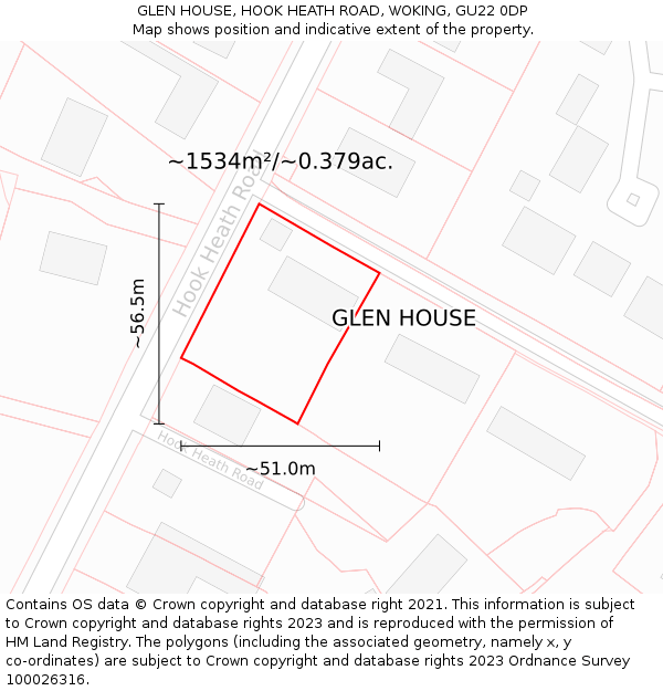 GLEN HOUSE, HOOK HEATH ROAD, WOKING, GU22 0DP: Plot and title map