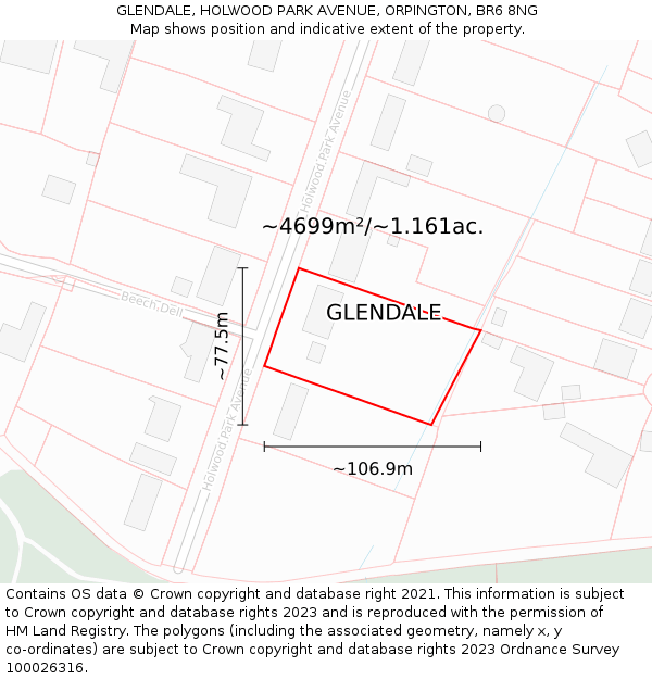 GLENDALE, HOLWOOD PARK AVENUE, ORPINGTON, BR6 8NG: Plot and title map