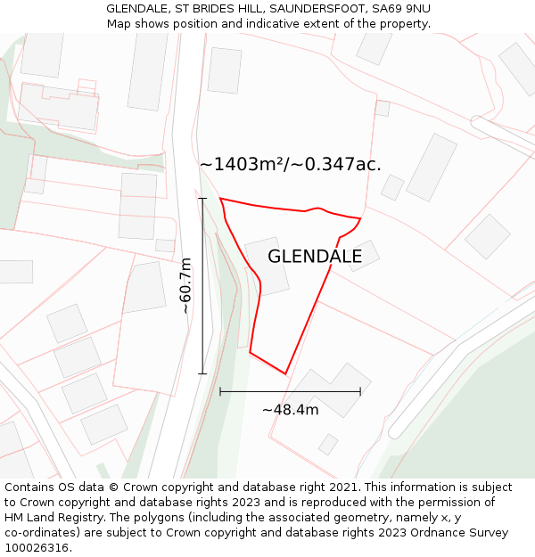 GLENDALE, ST BRIDES HILL, SAUNDERSFOOT, SA69 9NU: Plot and title map