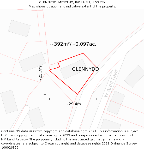 GLENNYDD, MYNYTHO, PWLLHELI, LL53 7RY: Plot and title map