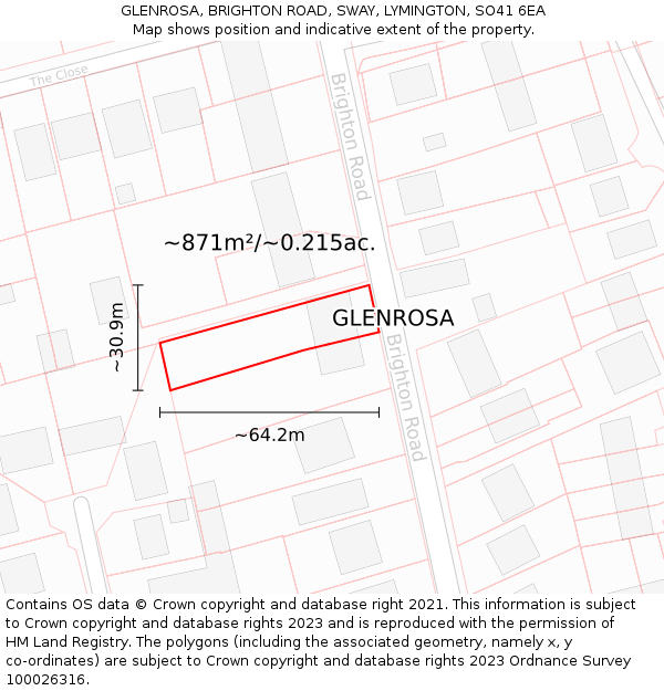 GLENROSA, BRIGHTON ROAD, SWAY, LYMINGTON, SO41 6EA: Plot and title map