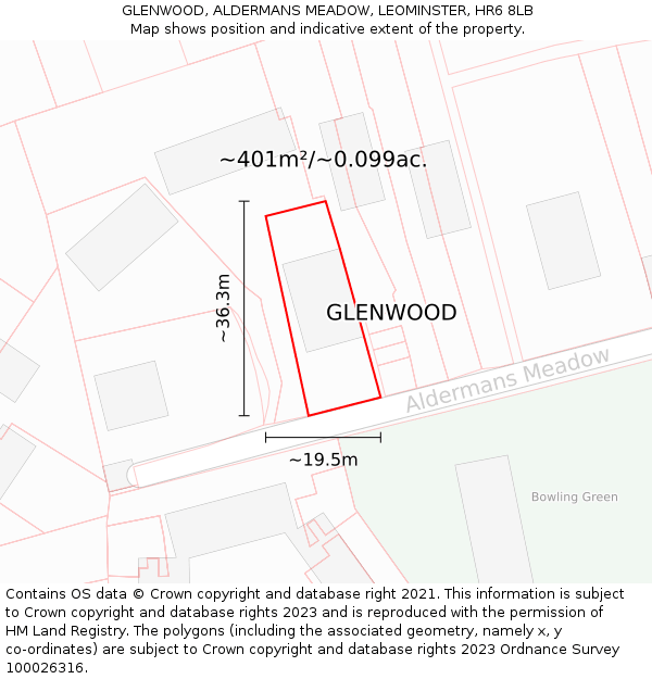 GLENWOOD, ALDERMANS MEADOW, LEOMINSTER, HR6 8LB: Plot and title map