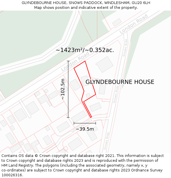 GLYNDEBOURNE HOUSE, SNOWS PADDOCK, WINDLESHAM, GU20 6LH: Plot and title map