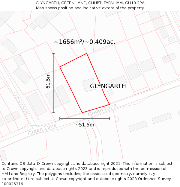 GLYNGARTH, GREEN LANE, CHURT, FARNHAM, GU10 2PA: Plot and title map
