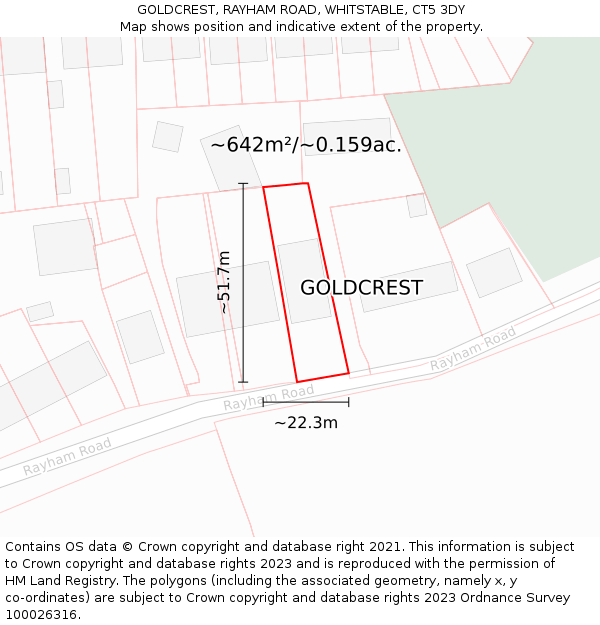 GOLDCREST, RAYHAM ROAD, WHITSTABLE, CT5 3DY: Plot and title map