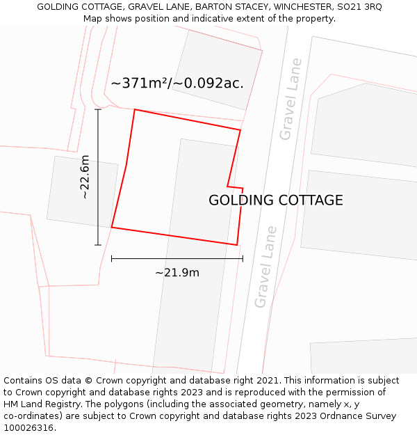 GOLDING COTTAGE, GRAVEL LANE, BARTON STACEY, WINCHESTER, SO21 3RQ: Plot and title map