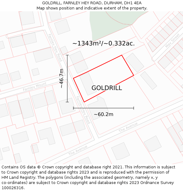 GOLDRILL, FARNLEY HEY ROAD, DURHAM, DH1 4EA: Plot and title map