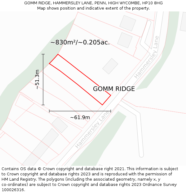 GOMM RIDGE, HAMMERSLEY LANE, PENN, HIGH WYCOMBE, HP10 8HG: Plot and title map