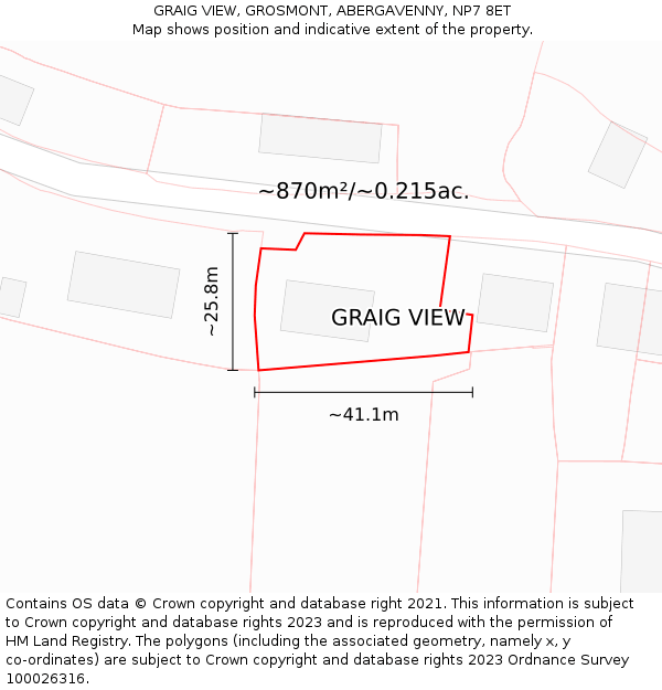 GRAIG VIEW, GROSMONT, ABERGAVENNY, NP7 8ET: Plot and title map