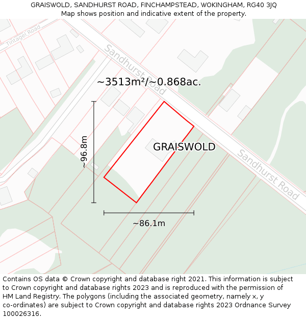 GRAISWOLD, SANDHURST ROAD, FINCHAMPSTEAD, WOKINGHAM, RG40 3JQ: Plot and title map