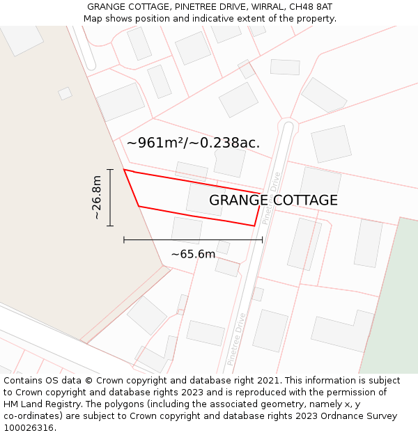 GRANGE COTTAGE, PINETREE DRIVE, WIRRAL, CH48 8AT: Plot and title map