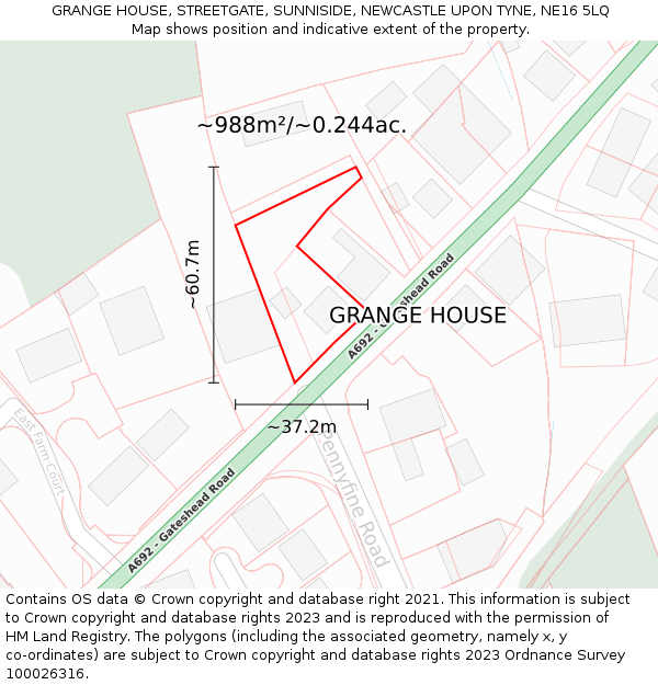 GRANGE HOUSE, STREETGATE, SUNNISIDE, NEWCASTLE UPON TYNE, NE16 5LQ: Plot and title map