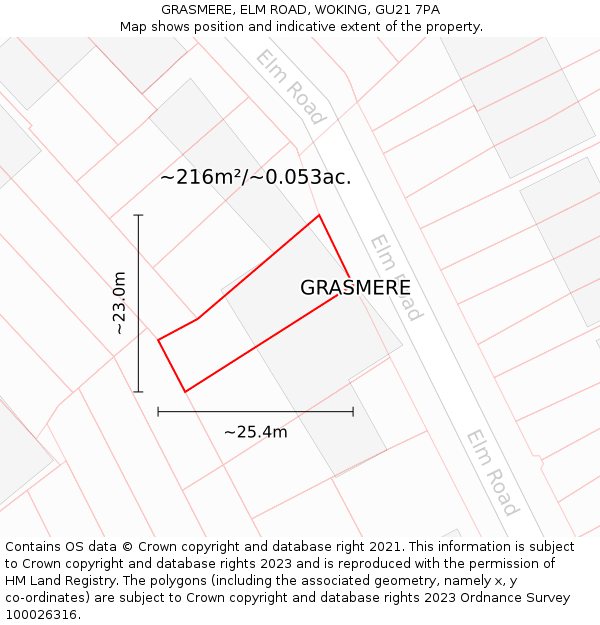 GRASMERE, ELM ROAD, WOKING, GU21 7PA: Plot and title map