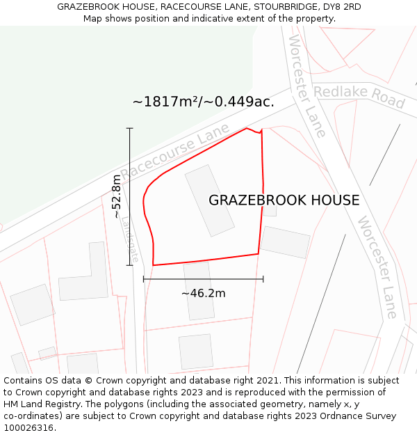 GRAZEBROOK HOUSE, RACECOURSE LANE, STOURBRIDGE, DY8 2RD: Plot and title map