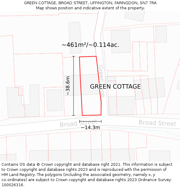 GREEN COTTAGE, BROAD STREET, UFFINGTON, FARINGDON, SN7 7RA: Plot and title map