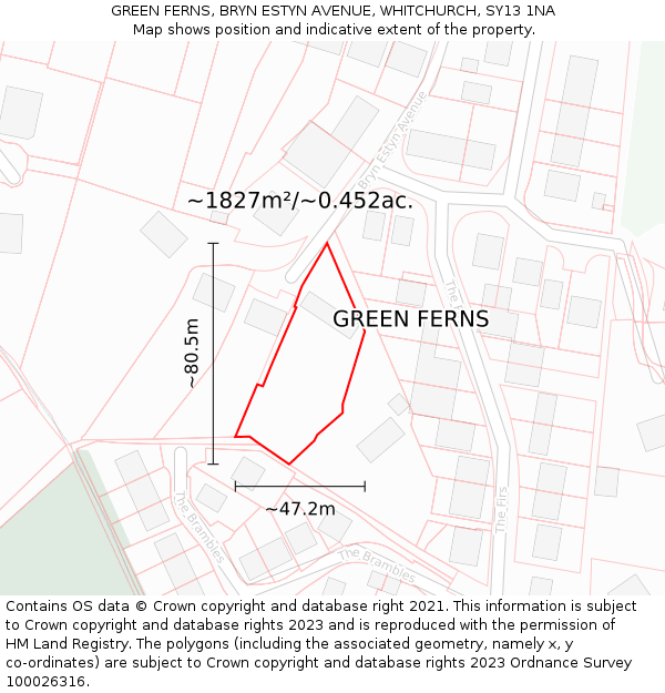 GREEN FERNS, BRYN ESTYN AVENUE, WHITCHURCH, SY13 1NA: Plot and title map