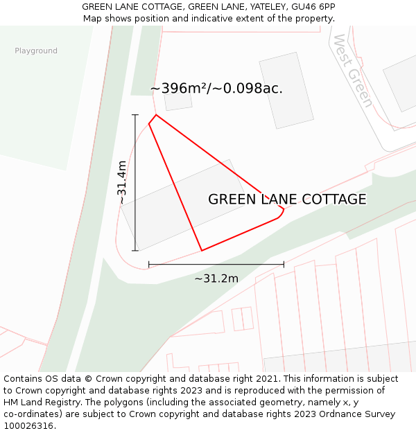 GREEN LANE COTTAGE, GREEN LANE, YATELEY, GU46 6PP: Plot and title map