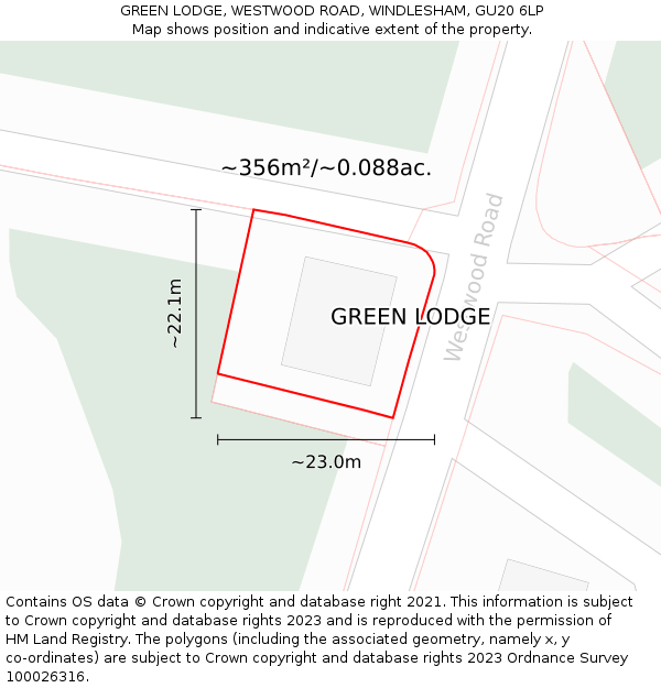 GREEN LODGE, WESTWOOD ROAD, WINDLESHAM, GU20 6LP: Plot and title map