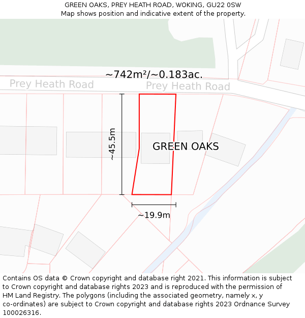 GREEN OAKS, PREY HEATH ROAD, WOKING, GU22 0SW: Plot and title map