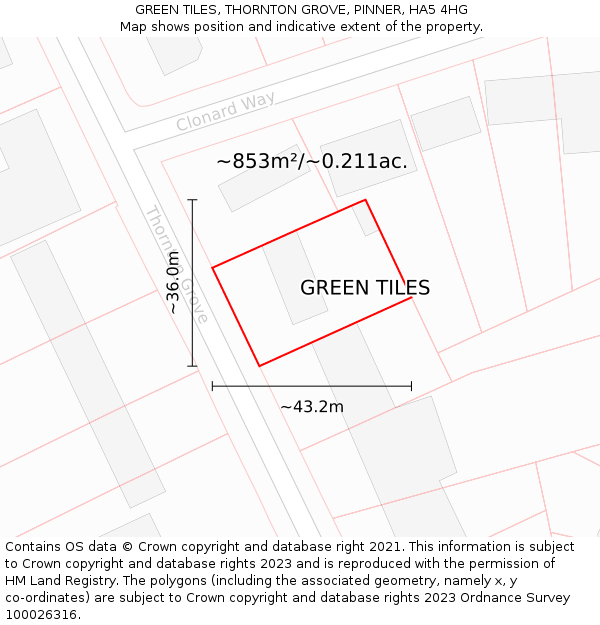 GREEN TILES, THORNTON GROVE, PINNER, HA5 4HG: Plot and title map