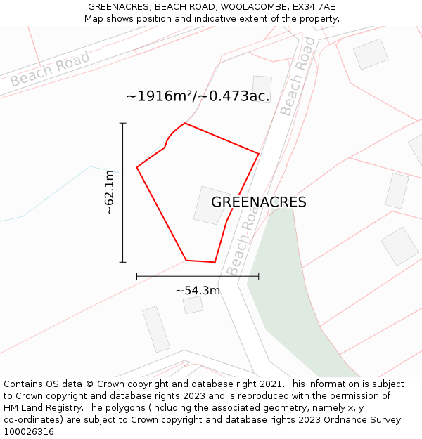 GREENACRES, BEACH ROAD, WOOLACOMBE, EX34 7AE: Plot and title map