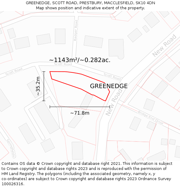 GREENEDGE, SCOTT ROAD, PRESTBURY, MACCLESFIELD, SK10 4DN: Plot and title map