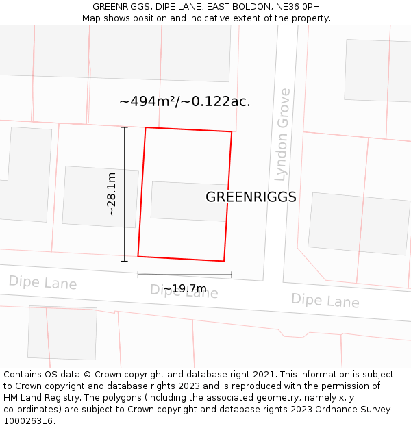 GREENRIGGS, DIPE LANE, EAST BOLDON, NE36 0PH: Plot and title map