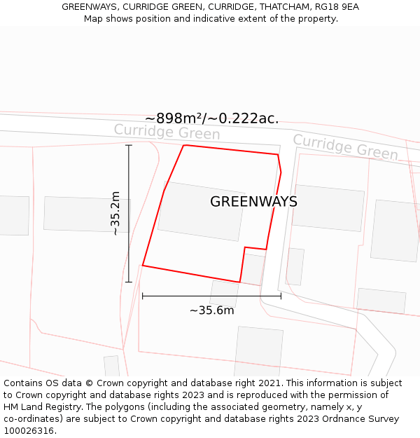 GREENWAYS, CURRIDGE GREEN, CURRIDGE, THATCHAM, RG18 9EA: Plot and title map