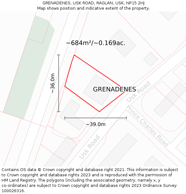 GRENADENES, USK ROAD, RAGLAN, USK, NP15 2HJ: Plot and title map