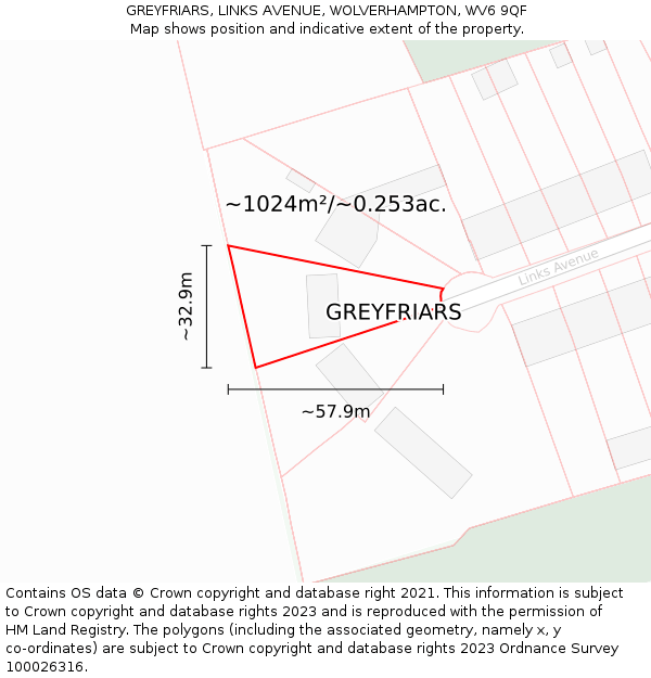 GREYFRIARS, LINKS AVENUE, WOLVERHAMPTON, WV6 9QF: Plot and title map