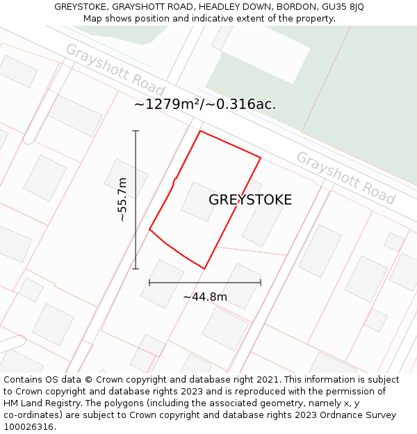 GREYSTOKE, GRAYSHOTT ROAD, HEADLEY DOWN, BORDON, GU35 8JQ: Plot and title map