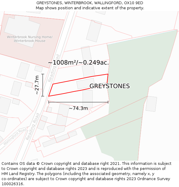 GREYSTONES, WINTERBROOK, WALLINGFORD, OX10 9ED: Plot and title map