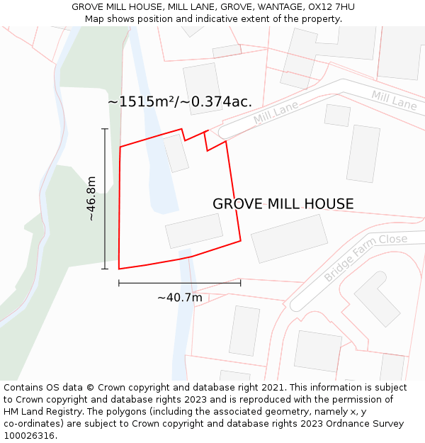 GROVE MILL HOUSE, MILL LANE, GROVE, WANTAGE, OX12 7HU: Plot and title map