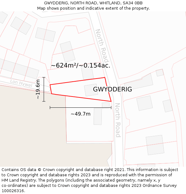 GWYDDERIG, NORTH ROAD, WHITLAND, SA34 0BB: Plot and title map