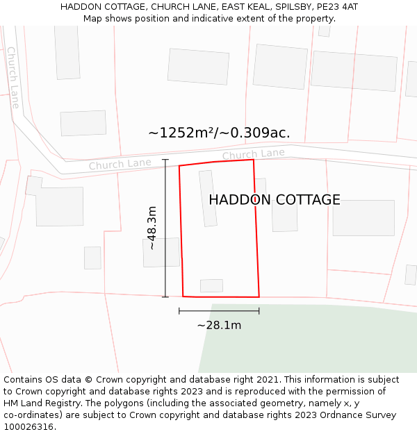 HADDON COTTAGE, CHURCH LANE, EAST KEAL, SPILSBY, PE23 4AT: Plot and title map