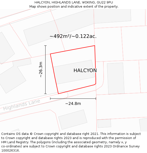 HALCYON, HIGHLANDS LANE, WOKING, GU22 9PU: Plot and title map